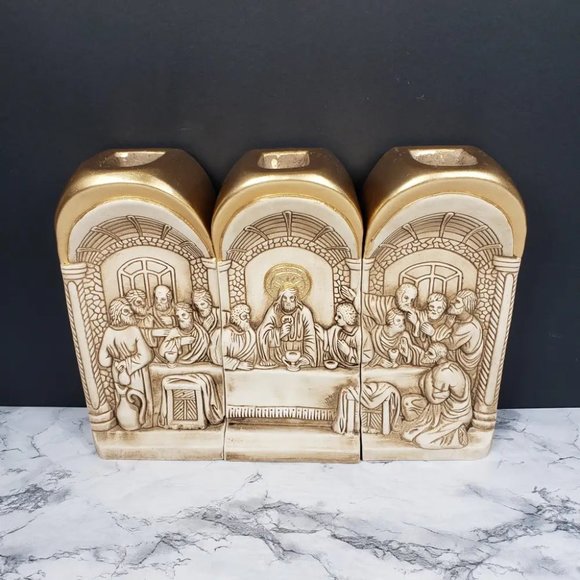 Last Supper Angels Two Sided Candle Holders Vintage - Picture 9 of 10